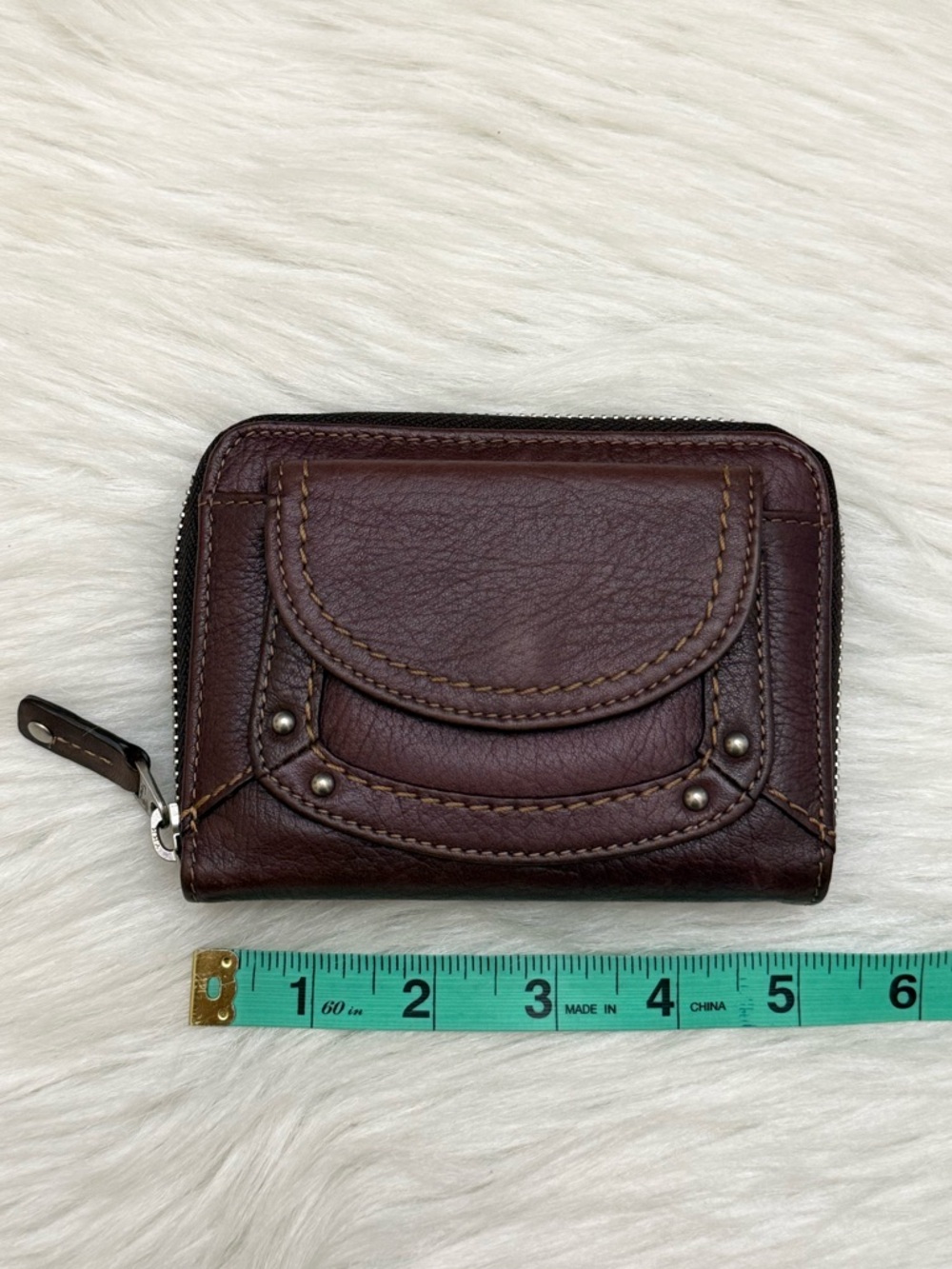 FOSSIL - BROWN TAN SOFT LEATHER COMPACT ZIP AROUND WALLET - Picture 11 of 12